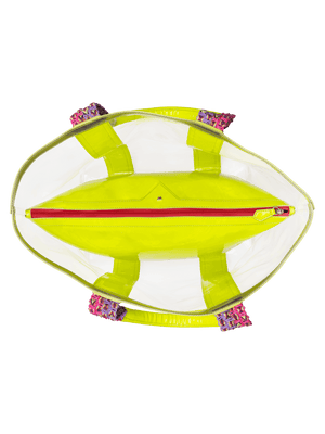 Load image into Gallery viewer, Pack everything you need in our designer bag. Clear, extra large tote with a removable pouch ensures you can easily find your sunscreen, phone or other essentials without having to dig around.  #color_neon_yellow