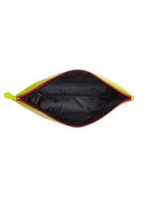 Load image into Gallery viewer, Designed with water resistant material, keep your items protected from the sun, sea and sand inside the large vegan leather pouch.  #color_neon_yellow