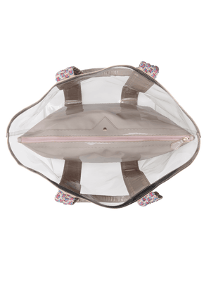 Load image into Gallery viewer, Pack everything you need in our designer bag. Clear, extra large tote with a removable pouch ensures you can easily find your sunscreen, phone or other essentials without having to dig around.  #color_taupe
