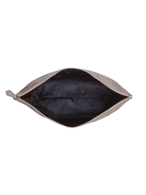 Load image into Gallery viewer, Designed with water resistant material, keep your items protected from the sun, sea and sand inside the large vegan leather pouch. #color_taupe
