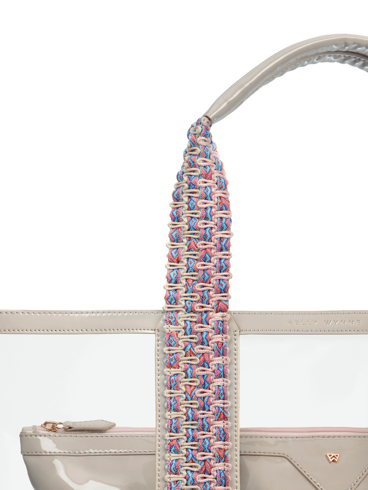 Hand woven, durable strap in pink and blue. Strap quality ensures your bag can stand up to all your water activities, making this tote easy and comfortable to carry.
