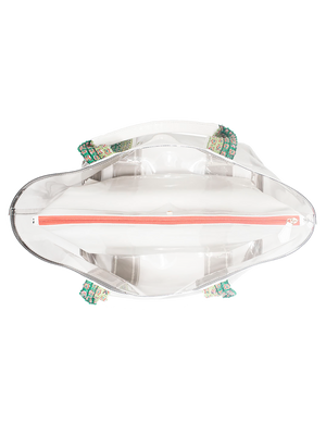Load image into Gallery viewer, Pack everything you need in our designer bag. Clear, extra large tote with a removable pouch ensures you can easily find your sunscreen, phone or other essentials without having to dig around. #color_white