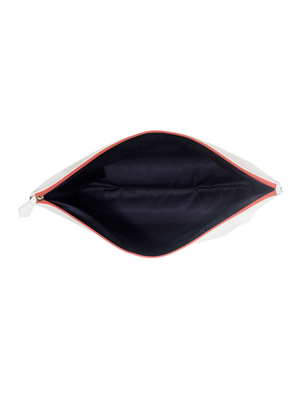 Load image into Gallery viewer, Designed with water resistant material, keep your items protected from the sun, sea and sand inside the large vegan leather pouch.  #color_white