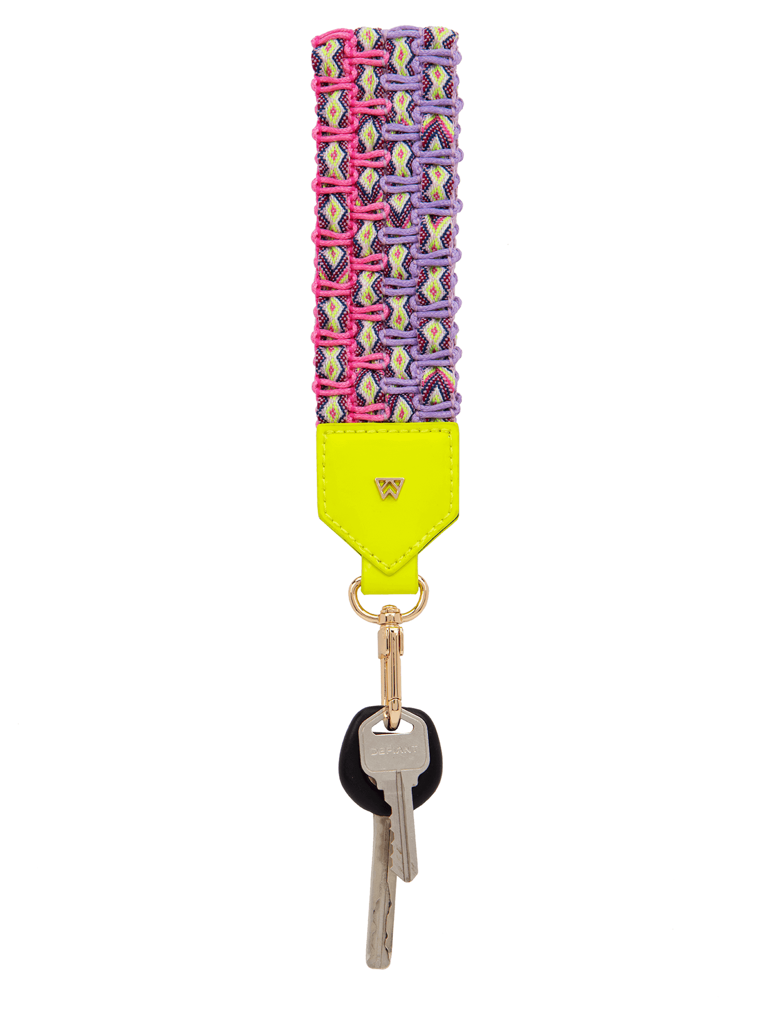 Keep on Cruisin Keychain in Neon Yellow with keys 