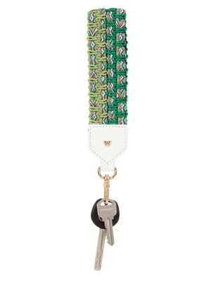 Load image into Gallery viewer, Front View of Keep on Cruisin Keychain in White With Keys #color_white