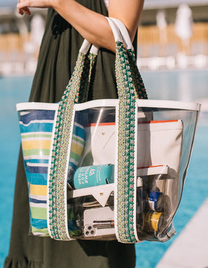 Load image into Gallery viewer, Bring on the beach bag packed for the pool. #color_white