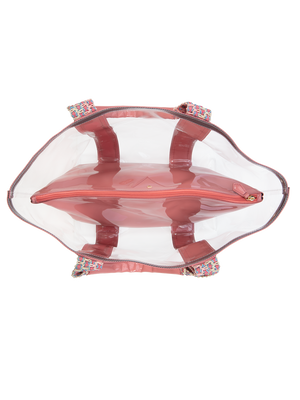 Load image into Gallery viewer, Pack everything you need in our designer bag. Clear, extra large tote with a removable pouch ensures you can easily find your sunscreen, phone or other essentials without having to dig around #color_rose