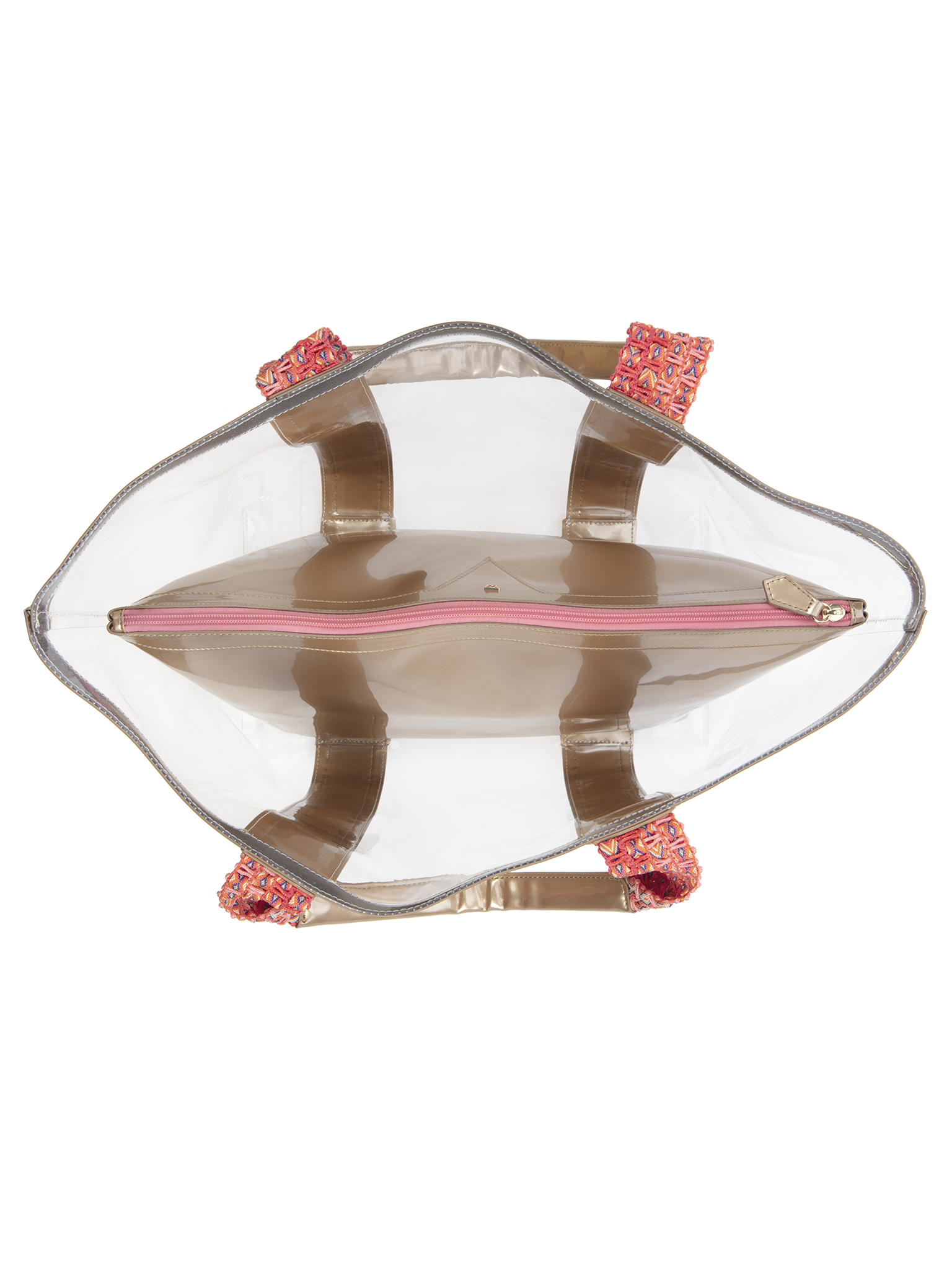 Pack everything you need in our designer bag. Clear, extra large tote with a removable gold pouch ensures you can easily find your sunscreen, phone or other essentials without having to dig around.