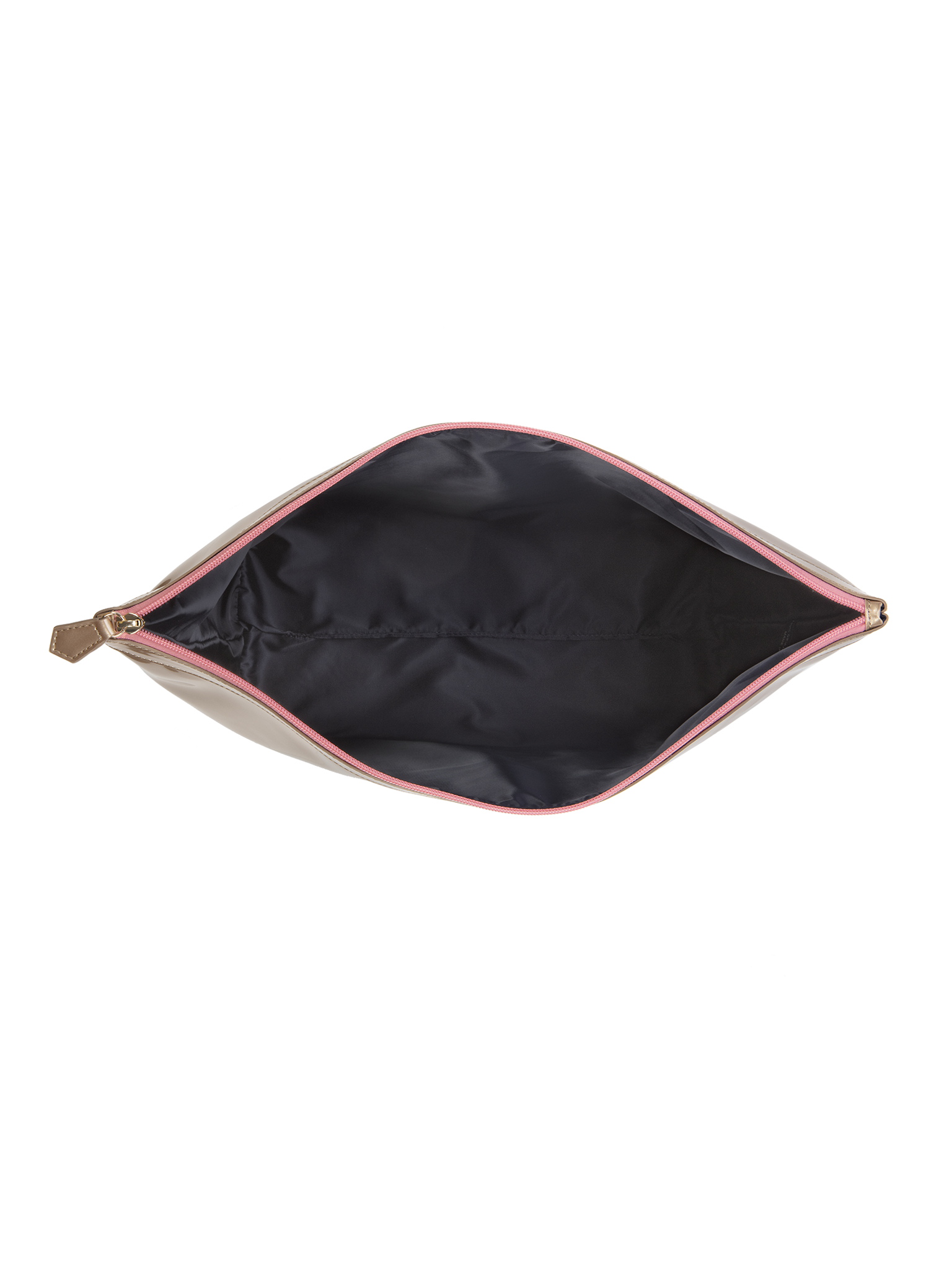 Designed with water resistant material, keep your items protected from the sun, sea and sand inside the large vegan leather pouch in champagne gold color