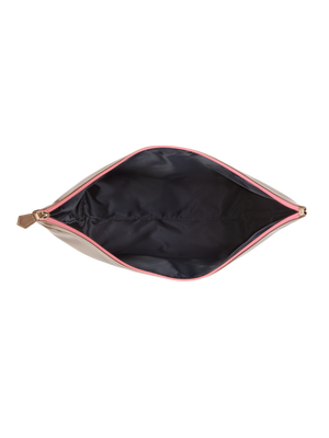 Load image into Gallery viewer, Designed with water resistant material, keep your items protected from the sun, sea and sand inside the large vegan leather pouch in champagne gold color #color_champagne