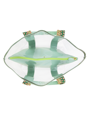 Load image into Gallery viewer, Pack everything you need in our designer bag. Clear, extra large tote with a removable pouch ensures you can easily find your sunscreen, phone or other essentials without having to dig around #color_seafoam