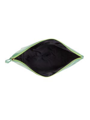 Load image into Gallery viewer, Designed with water resistant material, keep your items protected from the sun, sea and sand inside the large vegan leather pouch #color_seafoam
