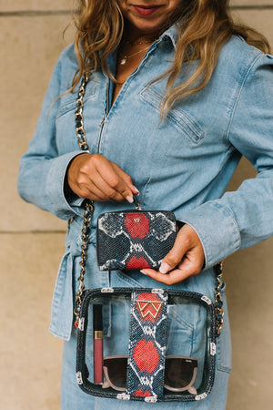 Load image into Gallery viewer, Clear Mingle Mingle Mini in Red/Navy Multi Python - Kelly Wynne