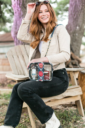 Load image into Gallery viewer, Clear Mingle Mingle Mini in Red/Navy Multi Python - Kelly Wynne