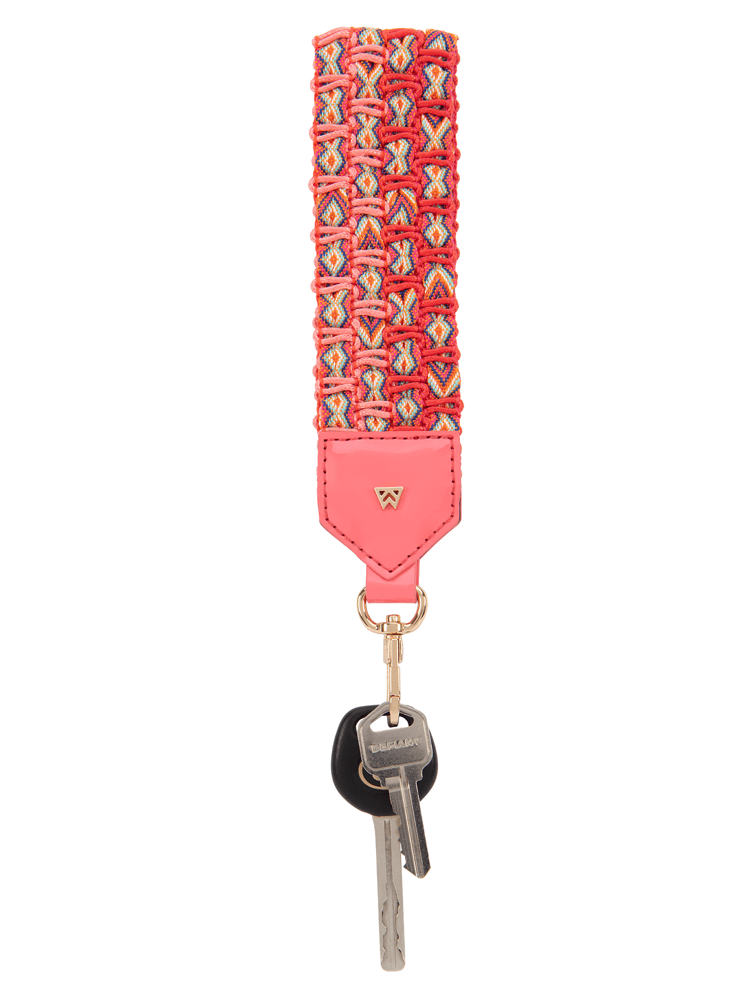 Front View of Keep on Cruisin Keychain in Coral with Keys 