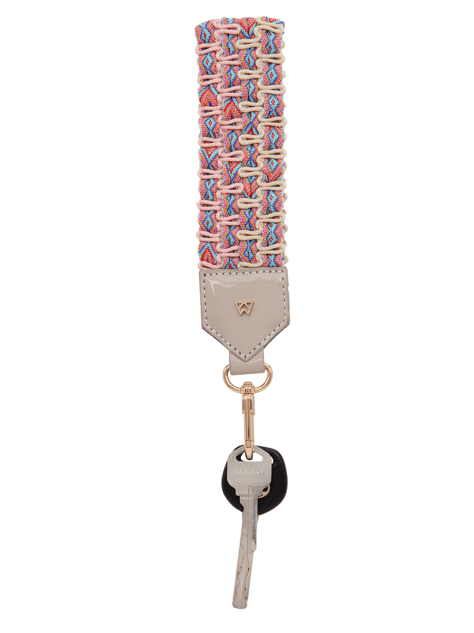 Front View of Keep on Cruisin Keychain in Taupe with Keys 