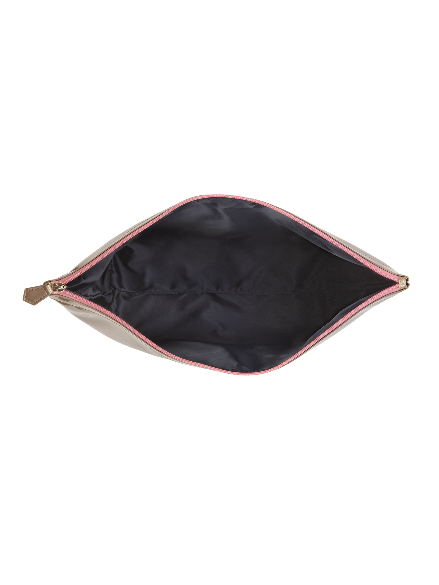 Designed with water resistant material, keep your items protected from the sun, sea and sand inside the large vegan leather pouch in champagne gold color 